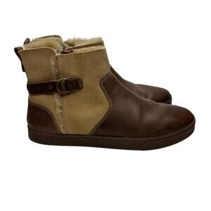 OluKai Pehuea Hulu Women’s Shearling Lined Leather Ankle Boots Brown Size 11